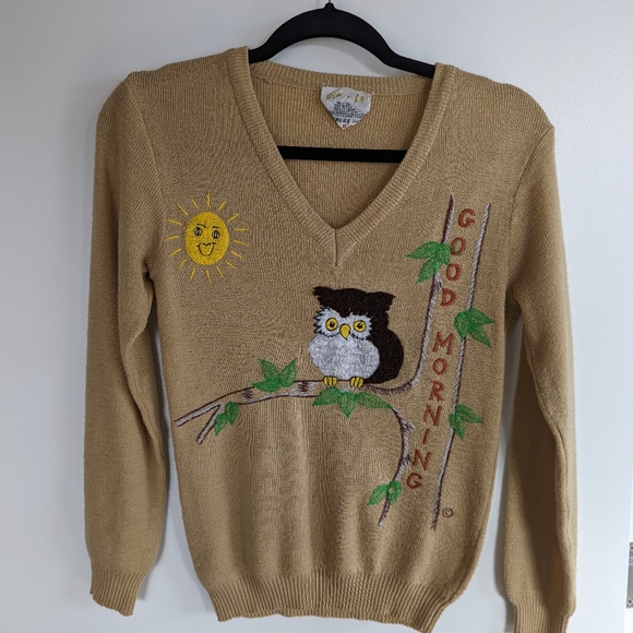 Vintage Sweaters - Vintage owl playful sweater 80s 90s style small